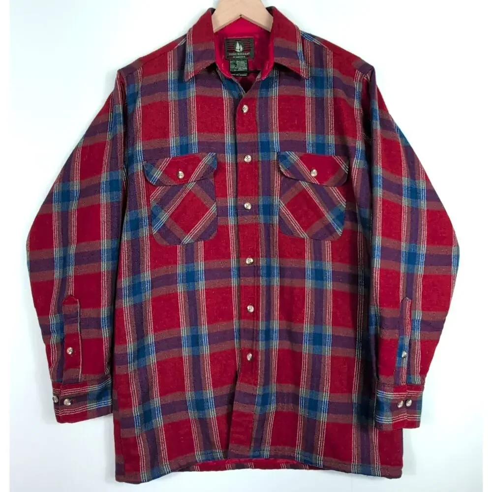 High Sierra Wool Plaid Shacket Men’s Med Red Blue Quilted Hunting Jacket Vintage - Picture 1 of 16
